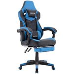 WOTSTA Gaming Chairs Massage Game Chair with Footrest Reclination Angle Adjustable Backrest Height Gamer Seat Equiped Retractable Wheels (Blue)