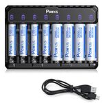 POWXS Battery Charger with 4 AA and 4 AAA Rechargeable Batteries, USB-C Fast Charging Station Set for Ni-MH/Ni-CD/Lithium High Capacity AA-Battery-Charger-Set