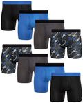 Reebok Men's Boxer Briefs - 8 Pack Performance Mens Underwear Boxer Briefs with Fly Pouch - Underwear for Men Pack (S-XL), Black/Blue/Charcoal/Printed Black, M