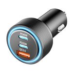 Car Charger, 3-Port 65W USB C Car Charger Adapter Cigarette Lighter USB Charger with QC3.0 & PD Type C Fast Charging Car Phone Charger Power Adapter for iPhone Samsung Galaxy Pixel iPads Car Devices