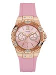 GUESS Women's Stainless Steel Silicone Crystal Accented Watch, Color: Pink/Rose Gold-Tone (Model: U1053L3)