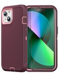 Designed for iPhone 13 Case with 2 Screen Protector Tempered Glass, [Military Drop Protection] [3-Layers] Shockproof Protective Drop-Proof Phone Cover Case 6.1 inch (Wine Red Pink)