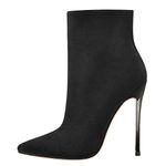 Only maker Women's Sexy Pointy Toe Stiletto High Heels Ankle Boots with Zipper Suede Leather Zip Up Slim Heel Booties Black Size 6