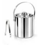 finality Premium Stainless Steel Ice Bucket with Tongs and Jigger – 1 Litre Double Walled Insulated Ice Box for Bar, Home & Parties (Silver Polish IB + Tong)