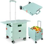 Foldable Utility Cart Collapsible Portable Crate Rolling Carts with Wheels Teacher Cart with Magnetic Lid Telescopic Cover Wear-Resistant 360°Rotate Wheel Noiseless for Shopping Storage Office Use