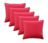 Amazon Brand - Umi Velvet Pompom Cushion Cover 18x18 Inch - Set of 5 Large Square Throw Pillow Covers for Sofa Living Room or Home Decor in Red Color