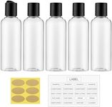 owlyee Travel Bottle, 3.4oz Plastic Shampoo Container (5PCS) Empty Lotion Tsa Toiletries with Disc Top Flip Cap (100ml, Clear)