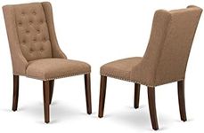 East West Furniture FOP3T47 Forney Parsons Dining Chairs - Button Tufted Nailhead Trim Light Sable Linen Fabric Upholstered Chairs, Set of 2, Mahogany