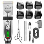 oneisall Low Noise 2-Speed Quiet Dog Grooming Kit - Rechargeable Cordless Pet Hair Clipper Trimmer Shaver for Small and Large Dogs, Cats and Animals (Silver)