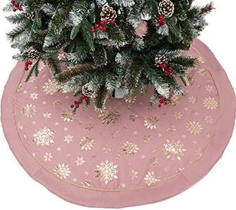 JAIJY 47" Large Christmas Tree Skirt Gilded Snow Snowflake Indoor Nordic Style Bright Colored Rustic Luxury Xmas Cushion Party Treatments, Pink