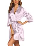 Ekouaer Silk Bathrobe Sexy Lingerie Robes for Women Bridal Party 3/4 Sleeve Kimono Valentine's Day Gift