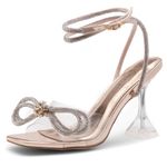 Shoe Land SL-NAOMI Women's Open Toe Open Back Stiletto Heel Dress Shoes Perspex Vamp With Bow Sandals ClearRosegold 9.0