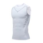 AmphaDeco Men's Compression Vest, Fitness Shirt, Sleeveless Quick Dry Printed Sportswear, Ion Shape Vest,WhiteA,L