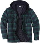 COOFANDY Men's Quilted Lined Flannel Hooded Shirt Jacket Long Sleeve Cotton Plaid Shirt Jackets