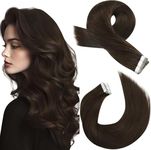 Perzit Women Tape in Hair Extensions Human Hair for Women Dark Brown 18 Inch Hair Extension for Thin Hair, 15 Pieces