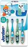 Jordan® | Step 2 Toothbrush for Children | Toothbrush for Ages 3 to 5 Years | Soft Bristles, Double Ergonomic Handle and BPA Free | Colour Blue and Green | Pack of 4