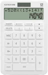 Calculadora GUYUCOM con Memoria Mejorada y función de Seguimiento, Pantalla LCD de 2 líneas claramente legible, 12 dígitos, Grandes Botones sensibles, Color Blanco