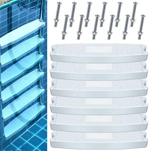 Wettarn 6 Set Universal Swimming Pool Tread Pool Ladder Pedal Set Molded Plastic Swimming Pool Ladder Rung Step with Stainless Steel Bolts Fit for Inground and Above Ground Pools