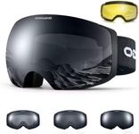 Odoland Photochromic Magnetic Interchangeable Ski Goggles with 2 Lens, Large Spherical Frameless Snow Snowboard Goggles for Men Women, Potochromic Revo Grey Lens