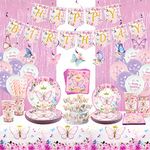 Butterfly Party Supplies,Includes Happy Birthday Banner , Plates, Tablecloths, Cups,Napkins,Straws ,Hanging Swirls ,Cake Topper,Balloons,for Baby Shower Birthday Party Decorations Serves 20