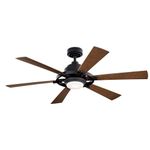 52" LED Ceiling Fan and Etched Cased Opal Glass in Distressed Black with Walnut Blades