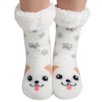 ILovDaisy Novelty Animal Slipper Fluffy Socks Women, Funny Cute Warm Thermal Grip Socks, Ladies Winter Cosy Fleece Bed Socks With Grippers for Christmas Non Slip