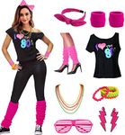 esrtyeryh Women Costume Womens I Love The 80's Disco 80s Costume Outfit Accessories, Hot Pink, S/M