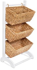 BIRDROCK HOME 3 Tier Abaca Storage Cubby (Natural) - 3 Baskets Made of Durable Seagrass Fiber - Solid Wood Frame - Child Pet Dog Toy Food Storage Organizer Shelf - Kitchen Vertical Rack Unit Stand