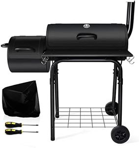 Charcoal Grill with Smoker, Leonyo Outdoor Charcoal Grill with Offset Smoker, Barbecue Outdoor Camping Charcoal Grills & Smokers with Grill Cover, Barrel BBQ Grill for Backyard Party Cooking, Black