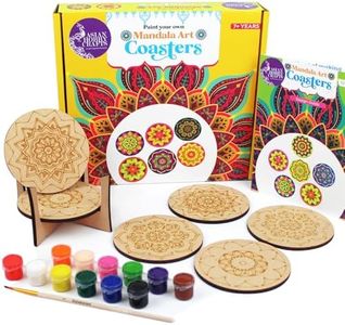 Asian Hobby Crafts DIY Coaster Painting Kit - 6 Pre-Marked Coasters, Paint and Brush Set | Mandala Art and Craft Kit for Kids & Adults (4-12 Years) Painting and Coloring Kit for Birthday Return Gift