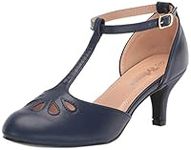 Bellmora Women's Jamie-01 Vintage Round Toe T-Strap Mary Jane Costume Dress High Heel Swing Shoe with Sexy 3" Heel for Every Flapper (Navy, 8 M US)