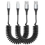 Coiled USB C Cable for Car, 2 Pack 3FT Retractable Fast Charging USB Type C Cord for iPhone 15 Pro, Samsung Galaxy S23, Ultra Note 10, Google Pixel, LG, Coiled USB-C Carplay Cord for Android Auto