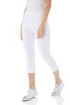 Roman Originals Cropped Trousers for Women UK Ladies Capri Leggings Summer Pants Short Crop Stretch 3/4 Length Three Quarter Pedal Pusher Clothes Elasticated Bengaline Cut Off - White - Size 14