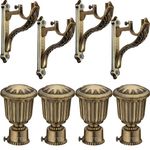 Arena Curain Rod Holder Set With Curtain Knobs | Artistic Curtain Holders | Curtain Bracket Set with Curtain Rod End Caps for Home and Offices for Window and Door (Pack of 4, Antique Brass, Aluminium)