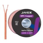 JAVEX Speaker Wire 14-Gauge [2.11mm2] [0.16mm Strands Oxygen-Free Copper 99.9%] Stranded Copper, Flat Cable, Cable for Hi-Fi Systems, Amplifiers, AV receivers and Car Audio Systems, 30.5M [100FT]