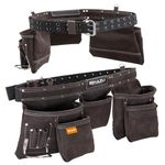 Eshazu Professional Leather Tool Belt - Carpenter Tool Belt - Pouches Tool Leather - Tool Belt for Carpenters with 12 Pockets, Hammer Loop - Suitable for Electricians - Accommodates Waist up to 52”