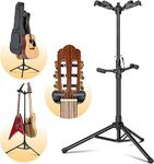 CAHAYA Double Neck Iron Guitar Stand Folding Tripod Floor Guitar Stands for Acoustic Electric Classical Guitars and Bass Guitar Accessories Universal Portable and Stable CY0325