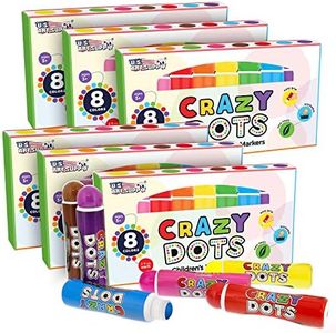 U.S. Art Supply Classroom Pack - 6 Boxes of 8 Color Crazy Dots Markers - Children's Washable Easy Grip Non-Toxic Paint - 48 Total Marker Daubers