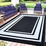 SatisInside Waterproof Outdoor Rug 9x12 for Patio Clearance Reversible Mats Modern Area Rug Large Floor Rug for Outdoors RV, Beach, Camping, Backyard, Deck, Picnic, Black & White