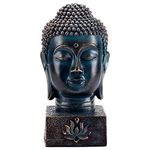 MyGift Rustic Spiritual Zen Buddha Head Figurine, Calming Meditation Statue with Lotus Sculpted Display Base