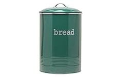 EHC Round Enamel Large Bread Box Bin Crock Storage Canister Jar For Kitchen Storage, Fjord Green - Dia. 23 x (H) 36 cm