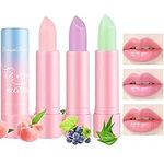 3 Pcs Color Changing Lipstick Lip Balm, Temperature Color Changed Lip Tint Stain Gloss Balm Long Lasting Waterproof Moisturizer Jelly Crystal Lipstick Set for Women