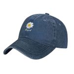 Daisy Hat Adjustable Vintage Washed Cotton Baseball Cap for Men Women Christian Gifts, Nevy Blue, One Size