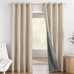 NICETOWN Cream 100% Blackout Linen Curtains 84 inch Long Burg for Living Room, 1 Pair, 52" Width Each Panel, Farmhouse Thick Completely Blackout Window Treatment Thermal Insulated Drapes