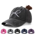 Acado Ponytail Baseball Cap for Women - Distressed Vintage Washed Adjustable Embroidered High Bun Hat Ladies