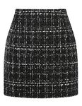 IDEALSANXUN Womens High Waist Plaid Skirt Bodycon Pencil Wool Mini Skirts, Tweed Black New, Large