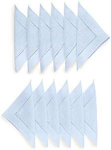 Solino Home Linen Hemstitch Cocktail Napkins 6 x 6 Inch - 100% Pure Linen Sky Blue Cloth Napkins Set of 12 - Washable Small Square Cloth for Party, Wedding, Dinner, Table Decor - Classic Hemstitch