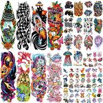 Kids Full Arm Temporary Tattoo 52 Sheets Realistic Fake Tattoos Sleeves for Boys and Girls Suitable for Parties Activities, Rainbows, Unicorns, Rockets, Dinosaurs Waterproof Tattoos Stickers