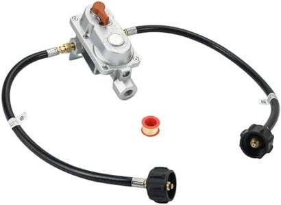 Skyflame 2-Stage RV Propane Regulator for Dual Tanks, Automatic Changeover Propane Gas Regulator with Two 18" RV Pigtail Hoses for RV Trailers Camper