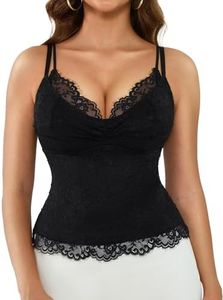 Popilush Lace Going Out Tops for Women Corset Bustier Top V-Neck Sleeveless Shapewear Trendy Party Club Concert Outfits Black Plus Szie